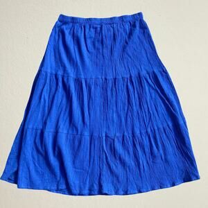 Cobalt blue tiered peasant midi skirt, boho chic fairy castlecore cottage